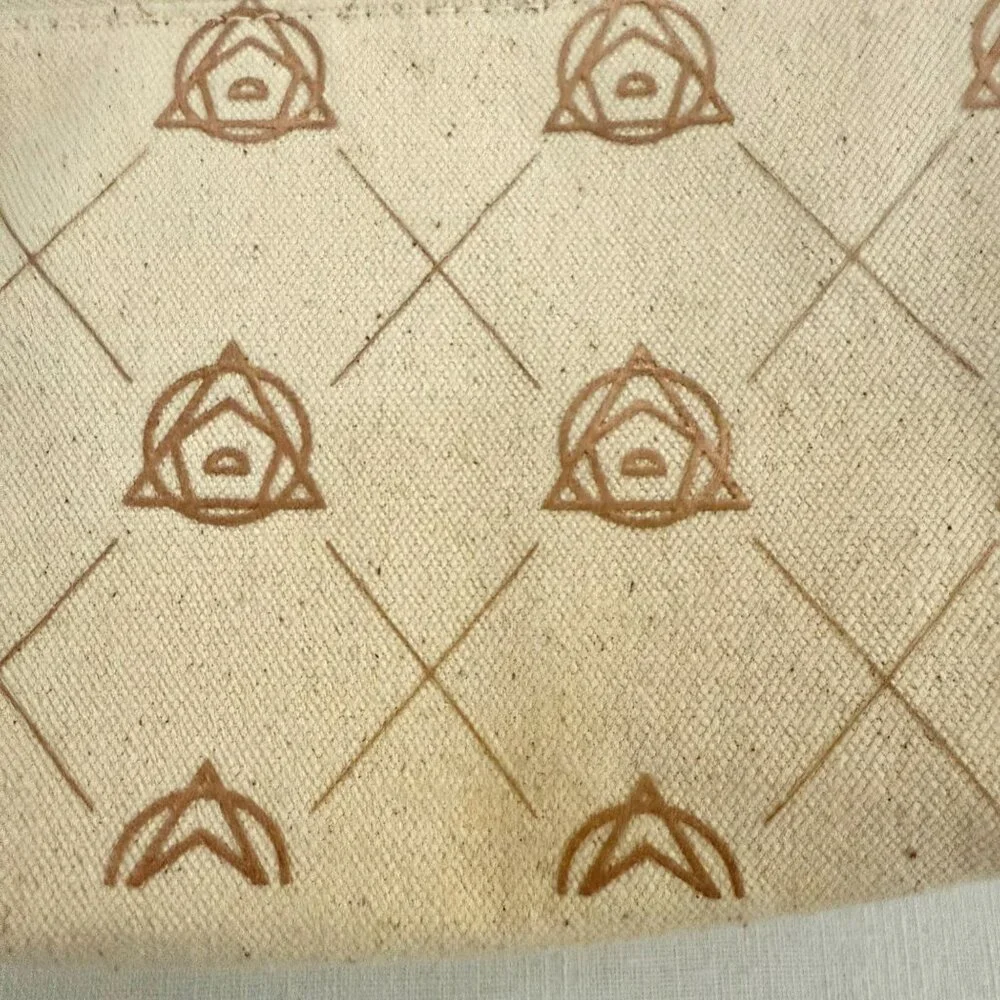 Small Beige Canvas Printed Pouch Cosmetic Bag 6x4x2 Inches Rose Gold Zipper